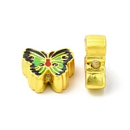 Rack Plating Alloy Beads, with Double-Sided Different Enamel, Colorful Butterfly, Matte Gold Color, 11x11x4mm, Hole: 1.6mm(ENAM-M048-30MG)