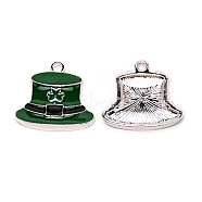 Alloy Enamel Pendants, Hat with Clover, Dark Green, Platinum, 20.5x22x3.5mm, Hole: 1.8mm(PALLOY-SZC0004-01P)