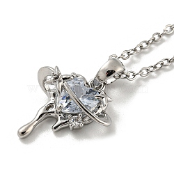 Planet & Heart Glass Pendants, Brass Chain Necklace, Platinum, 16.14 inch(41cm)(NJEW-R263-01P)