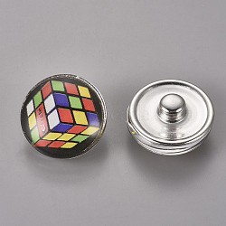 (Holiday Stock-Up Sale)Brass Jewelry Snap Buttons, with Glass Cabochons, Flat Round, Platinum Metal Color, Colorful, 18x9~10mm, Knob: 5.5~6mm(GLAA-Q030-18)