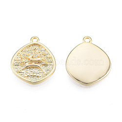 Brass Pendants, Nickel Free, Teardrop with Deer, Real 18K Gold Plated, 17x14x2.5mm, Hole: 1.2mm(KK-N231-403)