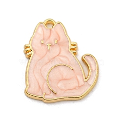 Alloy Enamel Pendants, Golden, Cat Charm, Misty Rose, 21x17.5x1.5mm, Hole: 1.5mm, 10pcs/set(ENAM-H044-01G-03)