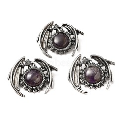 Natural Amethyst Pendants, Dragon Charms, with Rack Plating Antique Silver Tone Alloy Findings, Cadmium Free & Lead Free, 40x48x12mm, Hole: 9x6mm(G-B033-05AS-21)