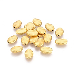 Alloy Hammered Beads, Lead Free & Nickel Free & Cadmium Free, Oval, Real 18K Gold Plated, Matte Gold Color, 12x8x2.5mm, Hole: 1mm(TIBEB-A004-006MG-NR)