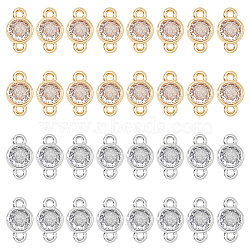 32Pcs 2 Colors Eco-Friendly Rack Plating Brass Pave Clear Cubic Zirconia Connector Charms, Long-Lasting Plated, Flat Round, Mixed Color, 6x10.5~11x3mm, Hole: 1.2mm, 16pcs/color(KK-FH0007-31)