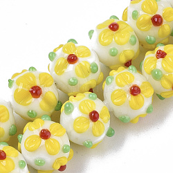 Handmade Lampwork Beads Strands, Flower, Yellow, 11~12x11~12x10mm, Hole: 1.5mm, about 45pcs/strand, 17.72 inch(45cm)(LAMP-N021-001G)