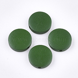 Painted Natural Wood Beads, Flat Round, Green, 15~15.5x4mm, Hole: 1.8mm(X-WOOD-S049-02B-04)