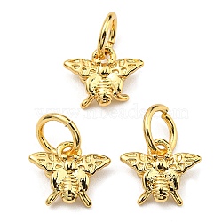 Brass Charms, with Jump Ring, Long-Lasting Plated, Lead Free & Cadmium Free, Bee Charm, Real 18K Gold Plated, 7.5x9.5x2.7mm, Hole: 4mm(KK-K341-09G)