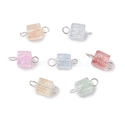 Crackle Glass Beaded Connector Charms, with Iron Findings, Cube Links, Silver Color Plated, Mixed Color, 13.5x6x6.5mm, Hole: 1.8~2.5mm(PALLOY-JF02894)