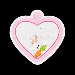 Heart Shaped Paper Earring Display Cards, Rabbit Print Jewelry Display Cards for Earring Stud, Pearl Pink, 8.7x8.7x0.03cm, Hole: 8mm and 1.5mm(AJEW-A051-04)