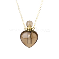 Natural Smoky Quartz Perfume Bottle Pendant Necklace, Aromatherapy Essential Oil Bottle Necklace with Stainless Steel Chain Finding, 24.02 inch(61cm)(PW-WG2A891-02)