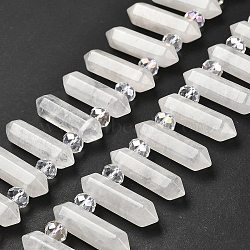 Natural Quartz Crystal Double Terminated Point Beads Strands, Rock Crystal Faceted Bullet Beads, with Glass Beads, Top Drilled, 31~33x7~9x7~9mm, Hole: 1mm, about 26~27pcs/strand, 15.16~15.75''(38.5~40cm)(G-H069-A13-01)