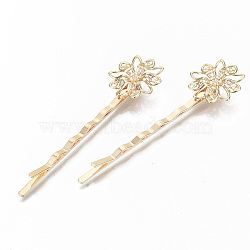 Brass Hair Bobby Pins, Nickel Free, Flower, Real 18K Gold Plated, 60.5x2mm(KK-S356-117G-NF)