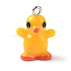 Opaque Resin Pendants, 3D Duck Charms with Platinum Plated Iron Loops, Gold, 21x14.5x10mm, Hole: 2mm(RESI-S399-04)