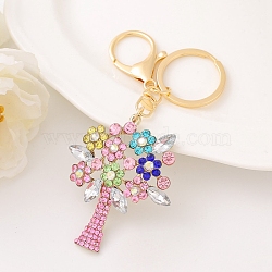 Alloy Rhinestone Keychains, Tree, Vintage Rose, 12x4.9cm(PW-WG37120-02)