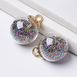 Clear Glass Ball Pendants, with CCB Plastic Findings and Mini Glass Beads, Golden, 23.5x18mm, Hole: 4mm(GLAA-P126-01)