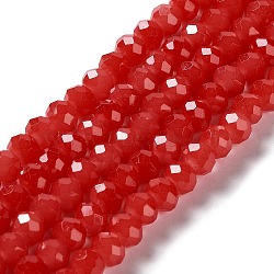 Baking Painted Imitation Jade Glass Bead Strands, Faceted Rondelle, FireBrick, 8x6mm, Hole: 1mm, about 63~65pcs/strand, 39~40cm(DGLA-A034-J8MM-A32)