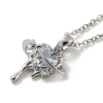 Planet & Heart Glass Pendants, Brass Chain Necklace, Platinum, 16.14 inch(41cm)