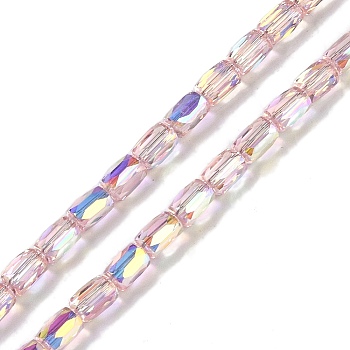Electroplate Glass Beads Strands, AB Color Plated, Faceted, Column, Pink, 6.5x4mm, Hole: 0.8mm, about 80pcs/strand, 20.08''(51cm)