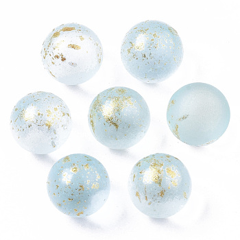 Transparent Spray Painted Frosted Glass Beads, with Golden Foil, No Hole/Undrilled, Round, Sky Blue, 14mm