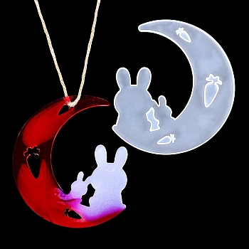 DIY Animal on the Crescent Moon Big Pendant Silicone Molds, Resin Casting Molds, for UV Resin, Epoxy Resin Jewelry Making, Rabbit Pattern, 121x105x3.5mm, Hole: 7.5x16mm