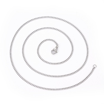 304 Stainless Steel Curb Chain Necklaces, with Lobster Clasps, Stainless Steel Color, 21.8 inch(55.6cm), 2mm