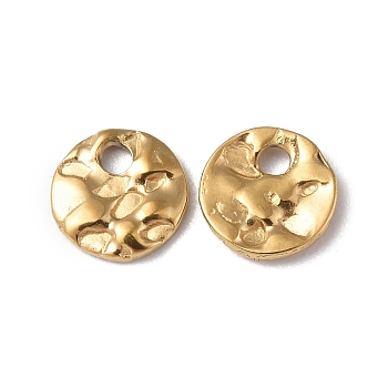 Ion Plating(IP) 304 Stainless Steel Charms, Textured, Flat Round Charm, Real 18K Gold Plated, 6x1mm, Hole: 1.2mm