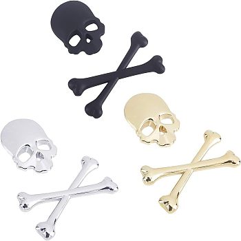 Zinc Alloy Car Stickers, DIY Car Decorations, Skeleton, Pirate Skull, Mixed Color, 43~56.5x41.5~84x5~7mm, 3 colors, 1pc/color, 3pcs/set