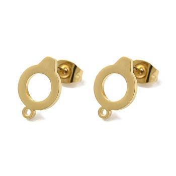 Ion Plating(IP) 304 Stainless Steel Stud Earring Findings, Flat Round, Golden, 12x8.5mm, Hole: 1.2mm, Pin: 0.7x11mm