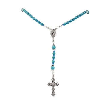 Synthetic Turquoise Necklaces, Alloy Cross Pendants, Antique Silver, 24.41 inch(62cm)