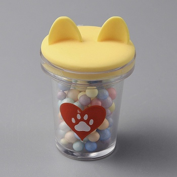 Transparent Resin Cat Ear Bottle Pendants, Bubble Milk Tea Cup Charms, Imitation Food, Yellow, 22.5x35mm, Hole: 1.2mm