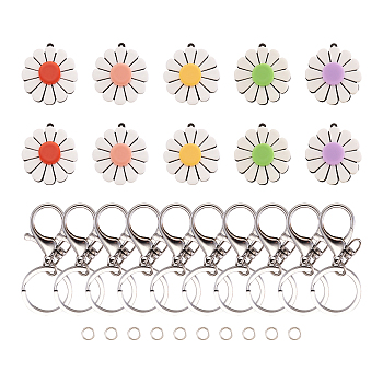 DIY Keychain Makings, with Platinum Plated Iron Jump Rings & Lobster Claw Clasp Keychain, Cellulose Acetate(Resin) Pendants, Mixed Color, 36x33x6mm, Hole: 1.4mm, 5 Colors, 2pcs/color, 10pcs.