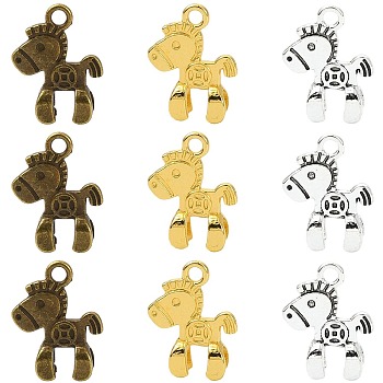 30Pcs 3 Colors Animal Charms Alloy Pendants, Horse Charms, DIY Plated Jewelry Accessories Making, Mixed Color, 11x15mm, Hole: 1mm, 10pcs/color
