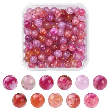 130Pcs Dyed Natural Multi-Color Agate Beads Strands, Faceted Round, More Size Available, Magenta, 6mm, Hole: 1mm