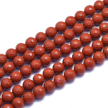 Natural Red Jasper Beads Strands, Round, Faceted(128 Facets), 8mm, Hole: 1.2mm, about 49pcs/strand, 15.16 inch(38.5cm)