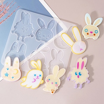 Animal Hair Clips Cabochon Silicone Molds, Resin Casting Molds, for UV Resin & Epoxy Resin Jewelry Making, Rabbit, 138x146x5mm, Inner Diameter: 55~64.5x35~52mm