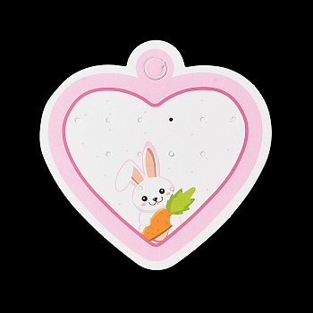 Heart Shaped Paper Earring Display Cards, Rabbit Print Jewelry Display Cards for Earring Stud, Pearl Pink, 8.7x8.7x0.03cm, Hole: 8mm and 1.5mm