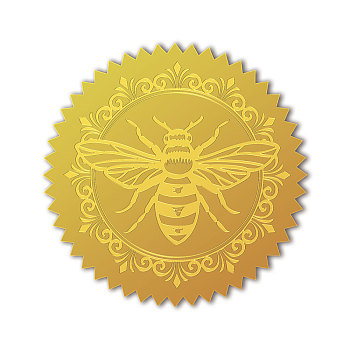 Self Adhesive Gold Foil Embossed Stickers, Medal Decoration Sticker, Bees, 5x5cm