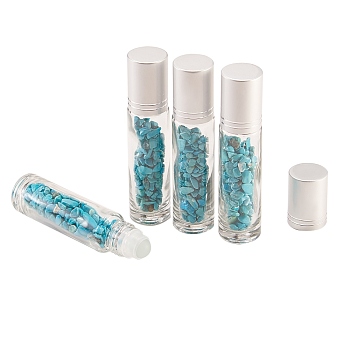 Glass Roller Ball Bottles, Refillable Perfume Bottle, with Synthetic Turquoise Chip Beads, for Personal Care, 1.9x8.6cm, 4pcs/box