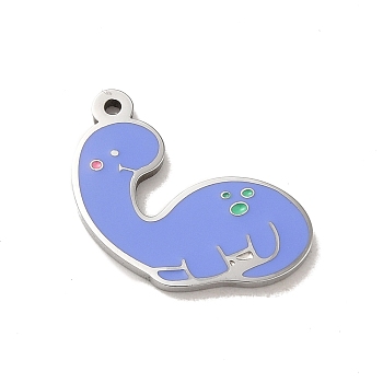 304 Stainless Steel Pendants, with Enamel, Dinosaur Charm, Stainless Steel Color, 16x13x1.5mm, Hole: 1mm