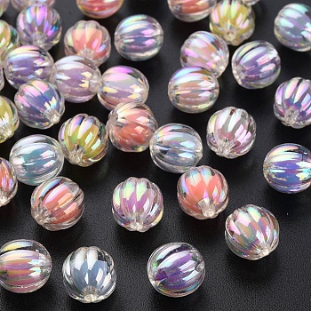 Transparent Acrylic Beads, Bead in Bead, AB Color, Pumpkin, Mixed Color, 11x11.5mm, Hole: 2mm, about 550pcs/500g