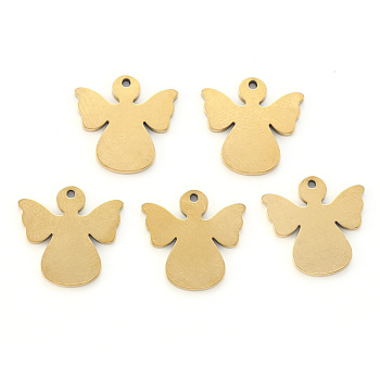 Vacuum Plating 304 Stainless Steel Charms, Laser Cut, Angel, Golden, 15x15x1mm, Hole: 1.2mm