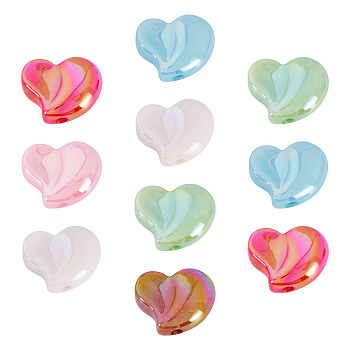 10Pcs UV Plating Opaque Acrylic Beads, Iridescent, Heart, Mixed Color, 16.5x20x9mm, Hole: 2.6mm
