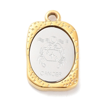 304 Stainless Steel Pendants, Rectangle with Twelve Constellations Charm, Golden & Stainless Steel Color, Cancer, 23x14.5x3mm, Hole: 2mm