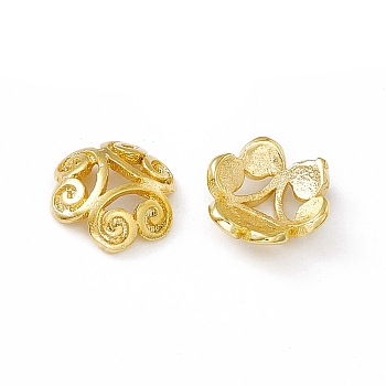 Brass Beads Caps, 3-Petal, Cadmium Free & Lead Free, Flower, Real 24K Gold Plated, 7.5x2.5mm, Hole: 1mm