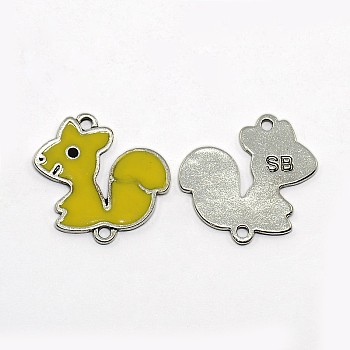 Antique Silver Tone Squirrel with Word SB Alloy Enamel Links connectors, Yellow, 24x24x1mm, Hole: 1mm