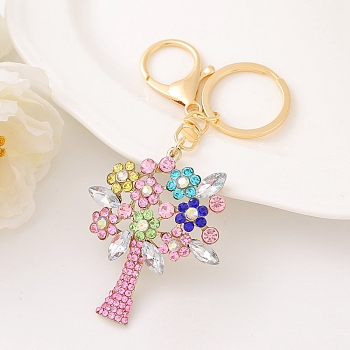 Alloy Rhinestone Keychains, Tree, Vintage Rose, 12x4.9cm