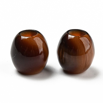 Opaque Resin Two Tone European Beads, Large Hole Beads, Oval, Coconut Brown, 11.5x12mm, Hole: 5mm