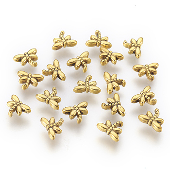 Tibetan Style Alloy Beads, Lead Free & Cadmium Free, Dragonfly, Antique Golden, Size: about 8.2mm wide, Hole: 1mm