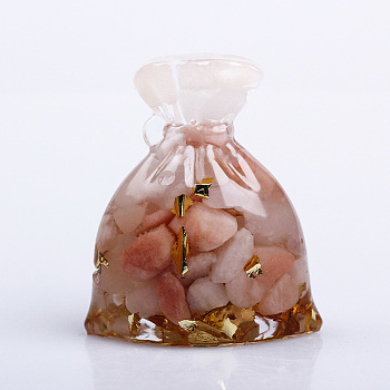 Resin Money Bag Display Decoration, with Natural Sunstone Chips inside Statues for Home Office Decorations, 46x25x50mm